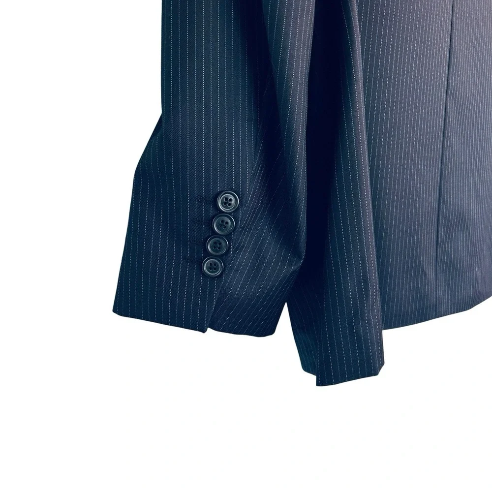 Polo Ralph Lauren Navy Blazer 44R Blue Gray Stripe Wool Reda Italy Double Vent